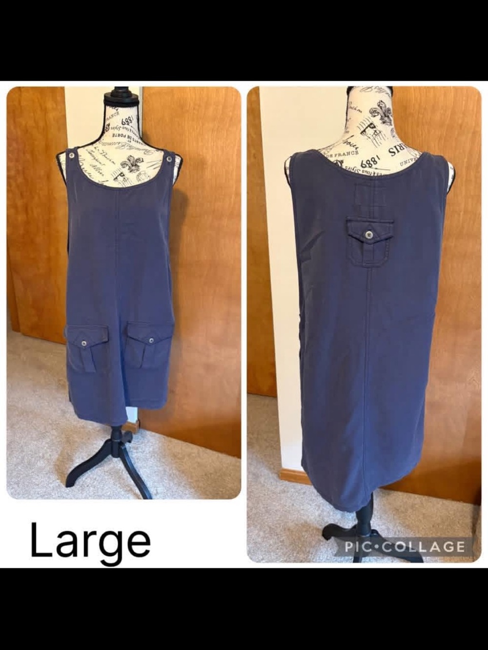 Sleeveless Navy Shift Dress with Front Patch Pockets
